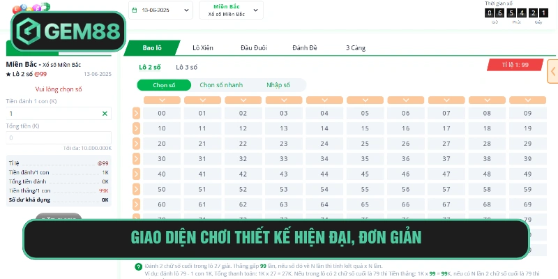 Xổ Số Miền Bắc Gem88 Cơ Hội Làm Giàu Từ Những Con Số Giao diện đặt cược thiết kế thân thiện, dễ dàng thao tác